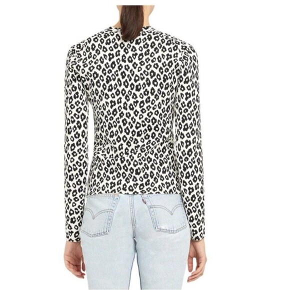 Theory Women Small Jacquard Leopard Print V-Neck Cardigan  Black White Stretchy - Picture 3 of 12